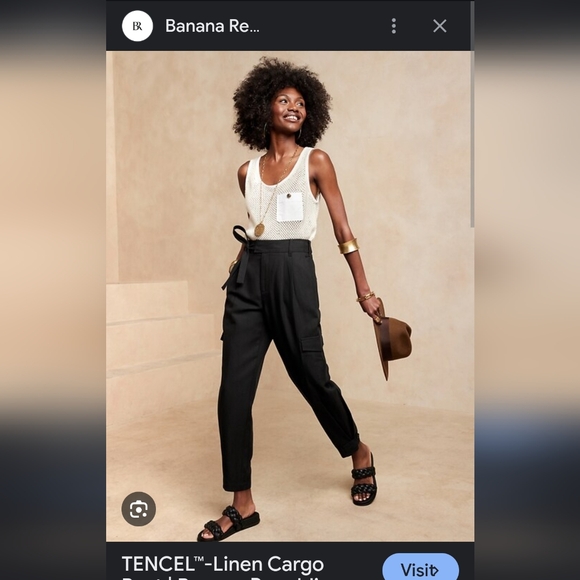 Linen-blend black cargo pants, Banana Republic, Small - Picture 1 of 2